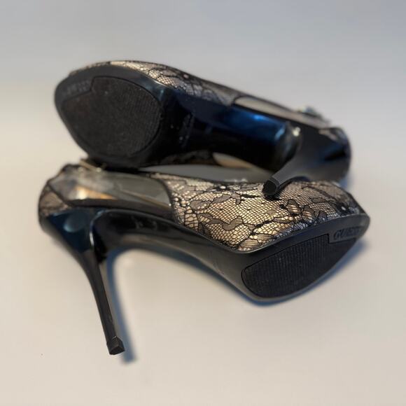 Guess Gwhondola Black Lace Peep Toe Platform - Picture 6 of 7